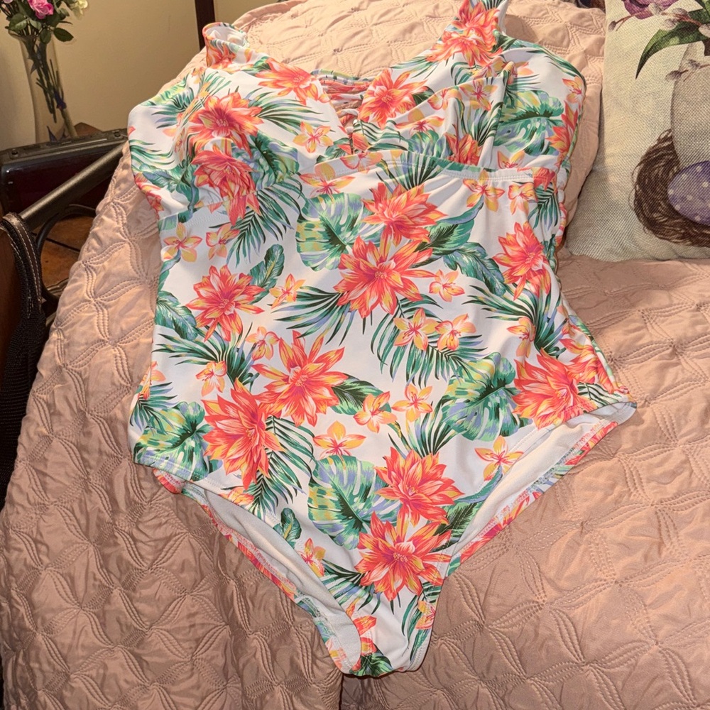 Allure Floral One Piece Swimsuit - White, Pink, Green